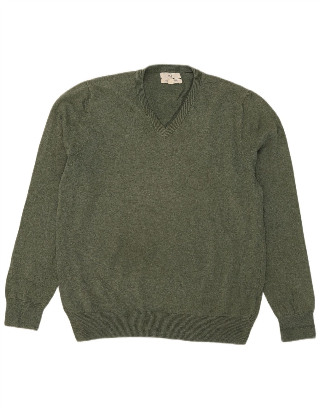 Suéter masculino Marks & Spencer com decote em V grande algodão verde