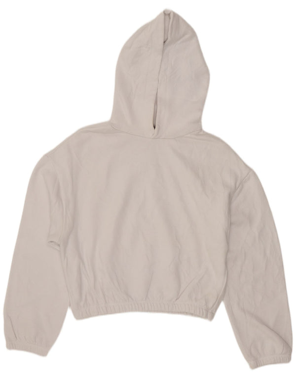 Zara Womens Crop Hoodie Jumper UK 14 Médio Algodão Branco