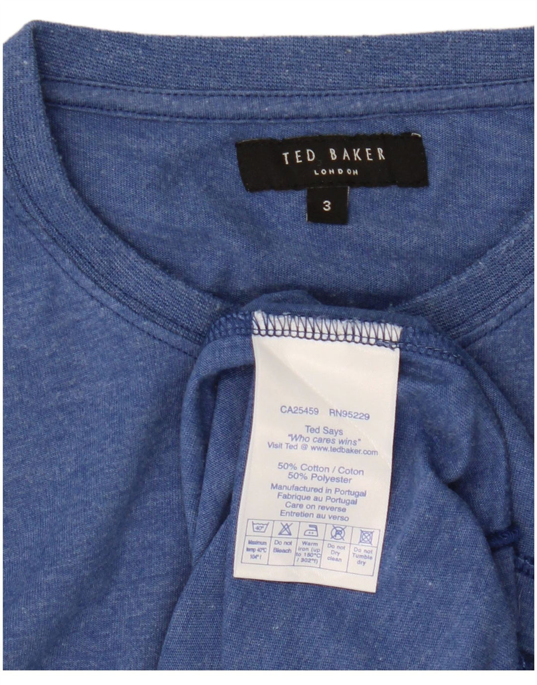 Camiseta masculina Ted Baker tamanho superior 3 algodão azul médio