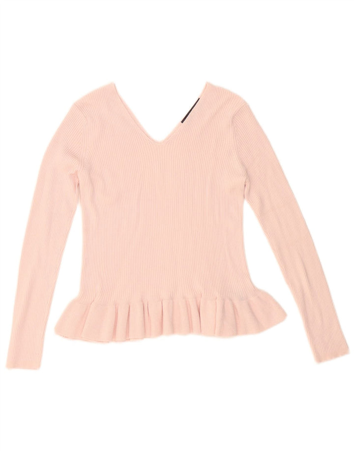 Suéter feminino Marks & Spencer com decote em V UK 12 viscose rosa médio