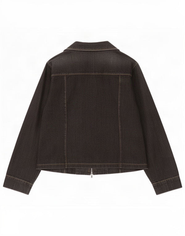 Jaqueta jeans feminina vintage Reino Unido 14 cinza médio