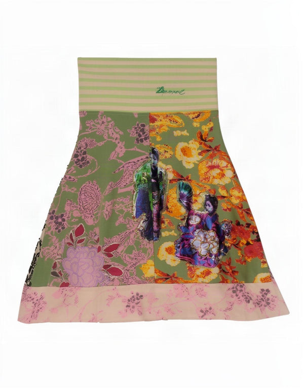Desigual saia feminina gráfica linha A XS W26 algodão floral multicolorido