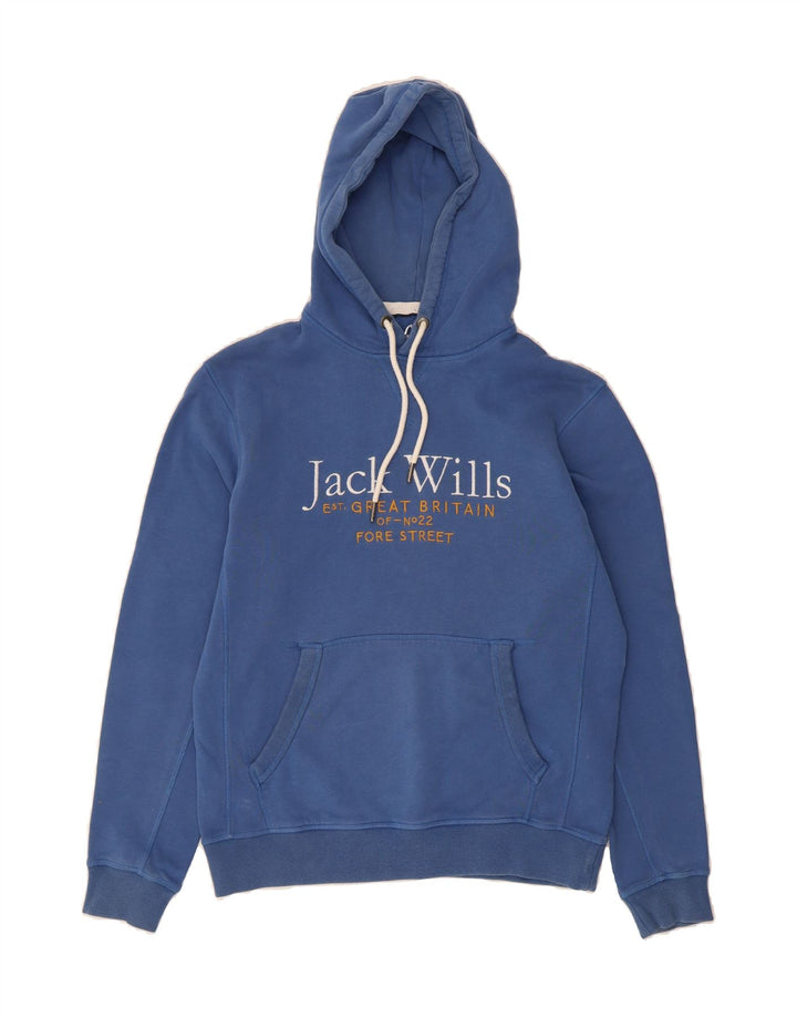 JACK WILLS Mens Graphic Hoodie Jumper Small Blue Cotton Vintage Jack Wills and Second-Hand Jack Wills from Messina Hembry 