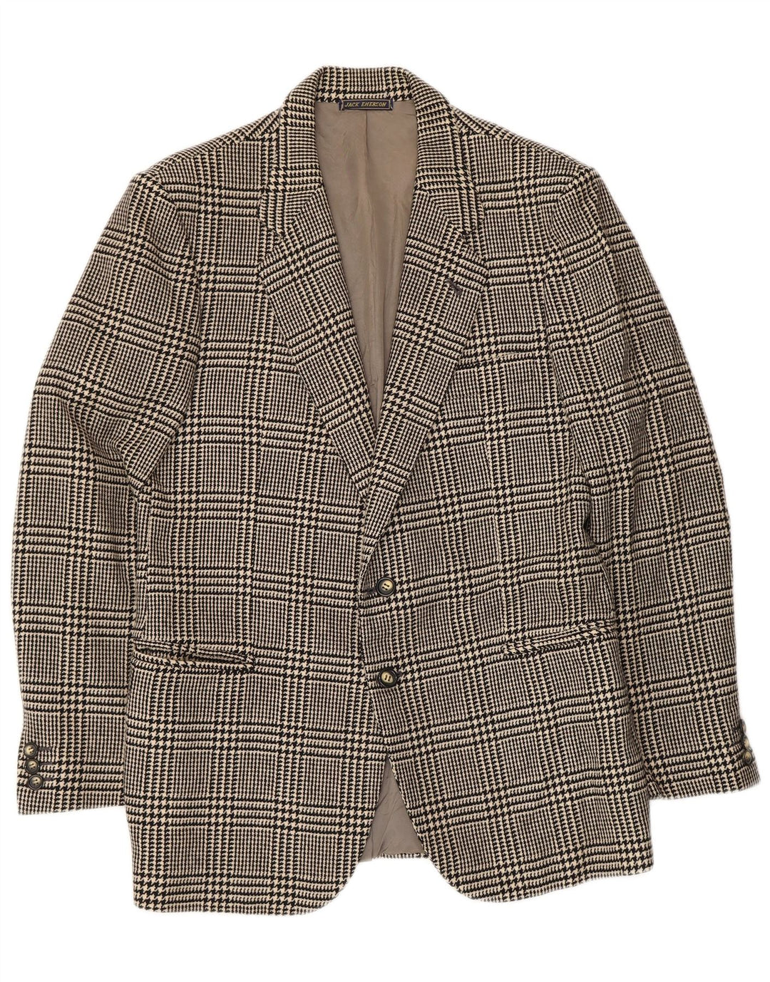 Jaqueta blazer masculina de 2 botões Jack Emerson UK 36 pequena preta Houndstooth