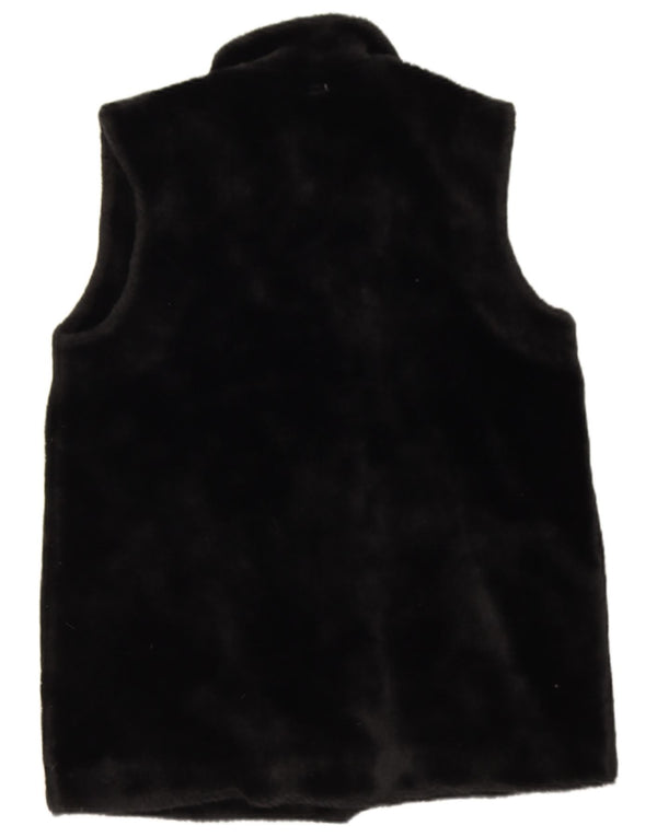 Colete feminino vintage de pele sintética UK 14 acrílico preto médio