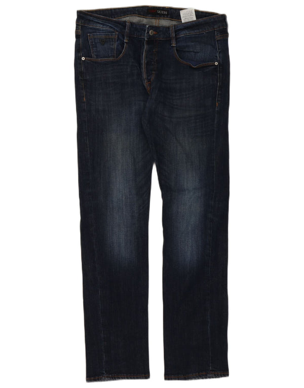 Guess Mens Slim Jeans W34 L34 Azul Marinho Algodão