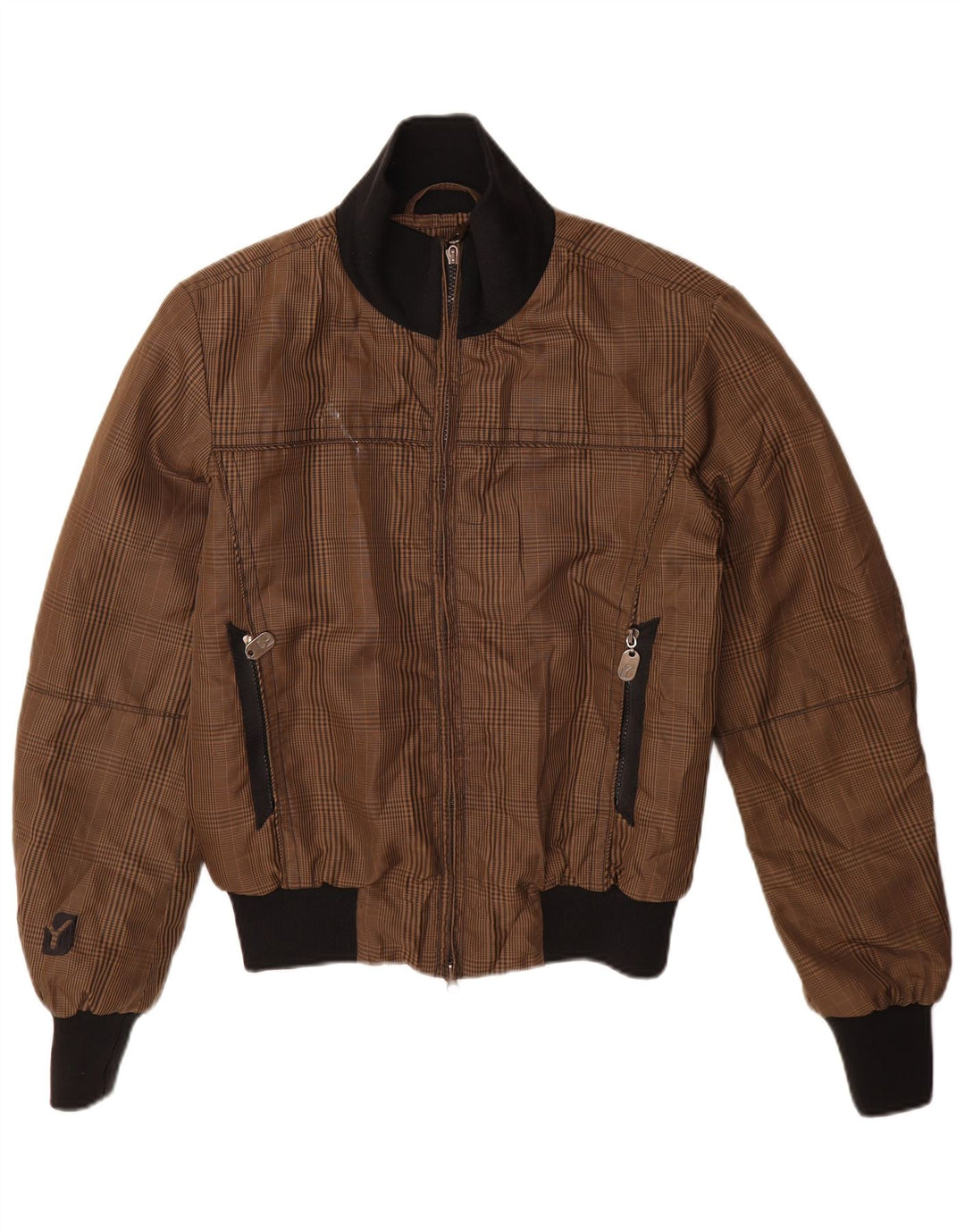GRITAR! Jaqueta bomber masculina UK 36 poliéster xadrez marrom pequeno