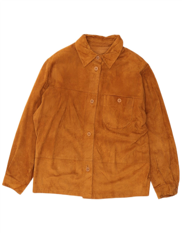 Camisa feminina vintage de camurça Reino Unido 14 grande couro marrom
