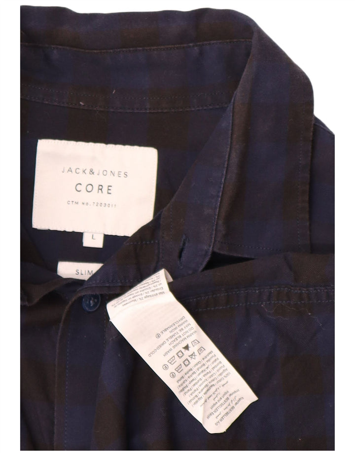 Camisa masculina JACK & JONES slim fit grande algodão guingão preto