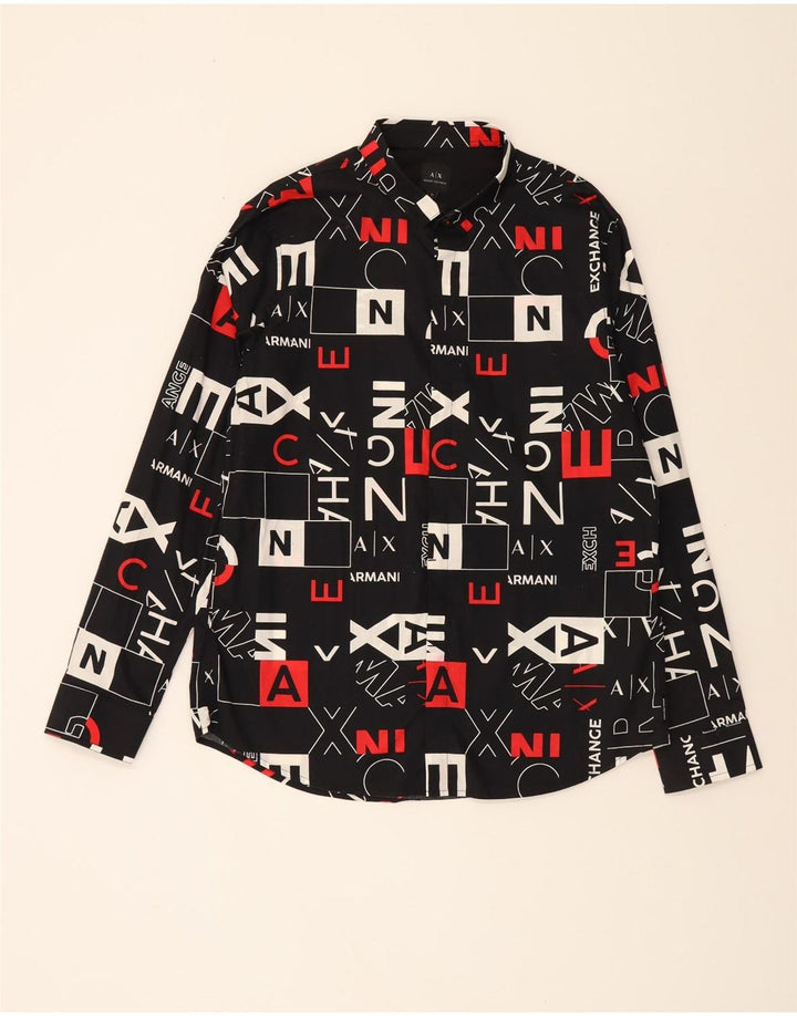 ARMANI EXCHANGE Camiseta masculina com estampa abstrata XL algodão preto