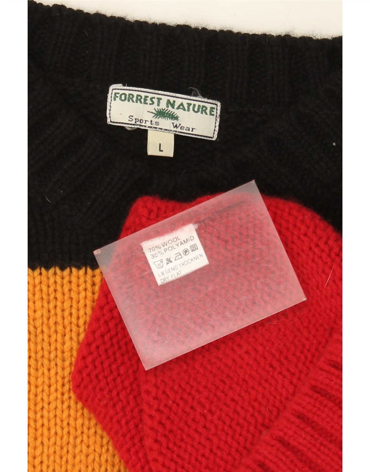 Suéter masculino vintage com decote em V grande lã colorblock multicolorida