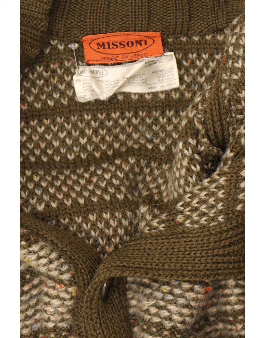 Suéter cardigã masculino Missoni de lã listrada cáqui médio