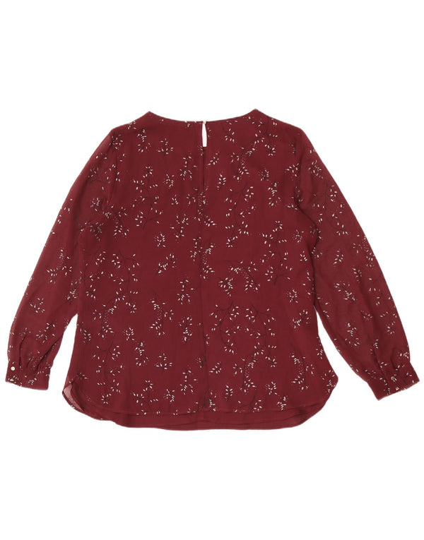 Blusa feminina Laura Ashley Reino Unido 16 grande poliéster floral cor de vinho