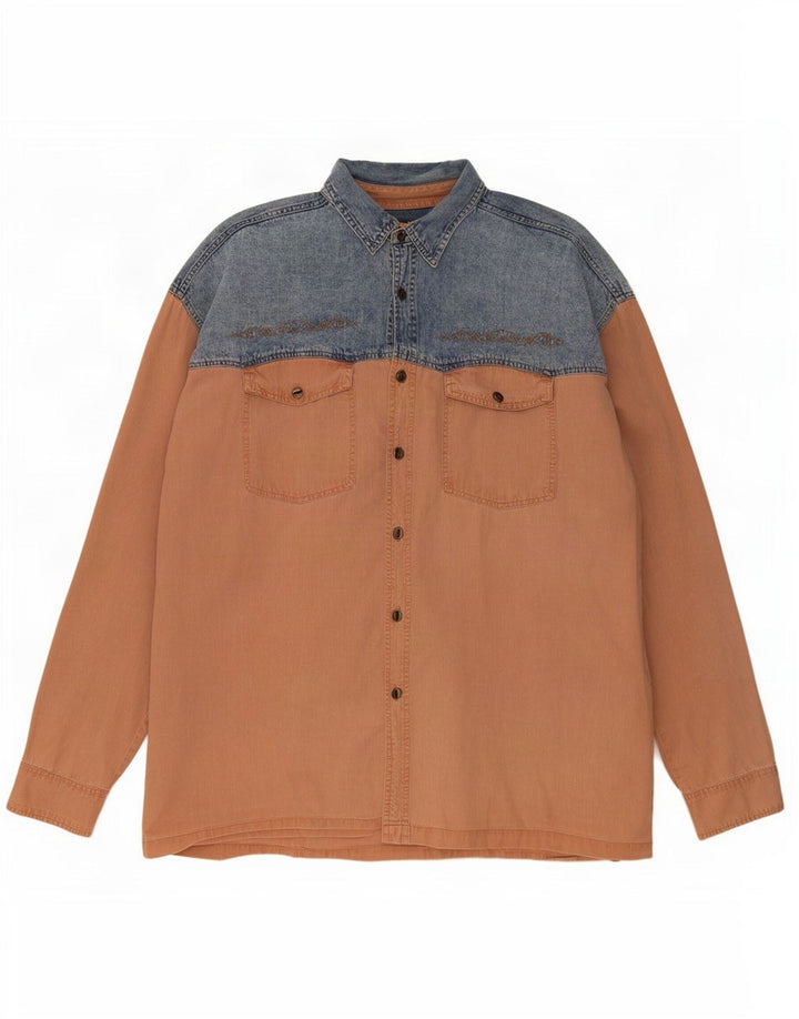 Camisa jeans masculina Jean Rive XL azul colorblock