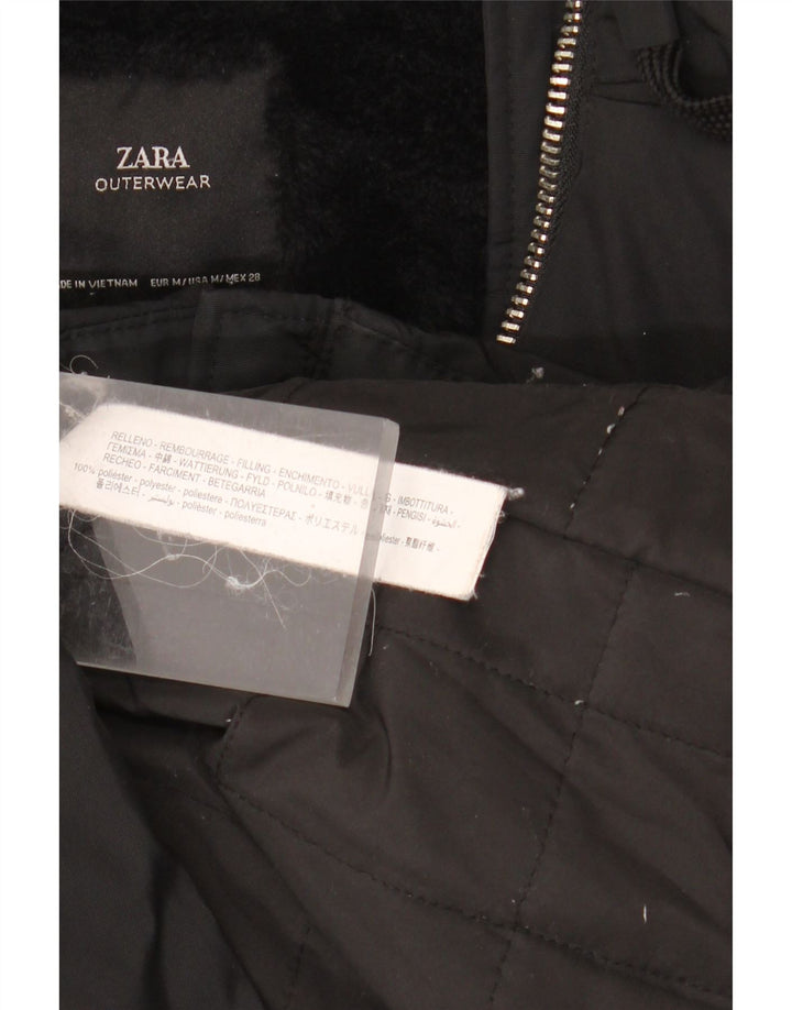 Casaco corta-vento feminino Sherpa com capuz ZARA Reino Unido 14 poliéster preto médio