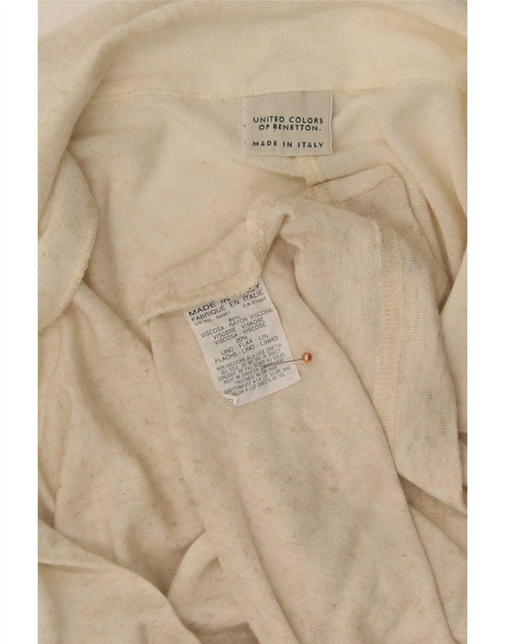 Suéter cardigã feminino Longline Benetton Reino Unido 14 médio bege manchado