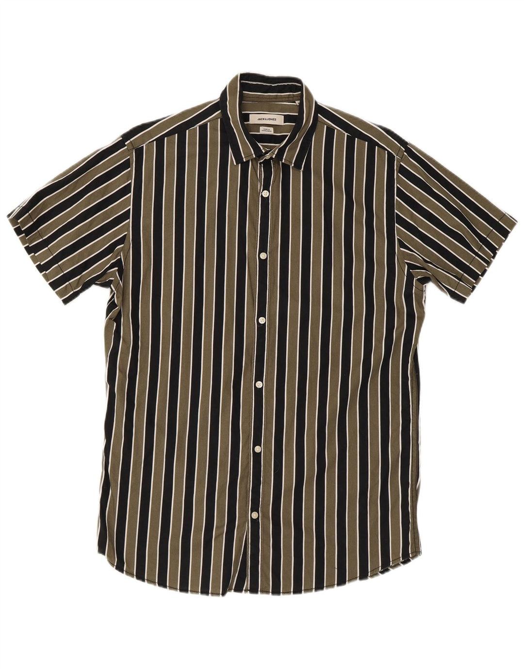 Camisa masculina Jack & Jones manga curta regular fit listrada verde médio