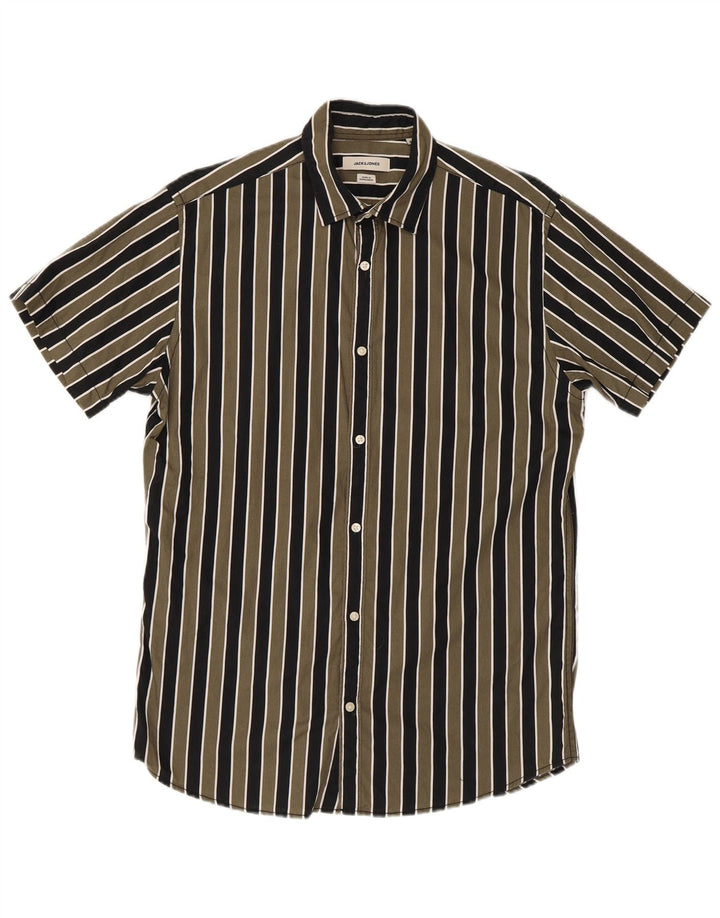Camisa masculina Jack & Jones manga curta regular fit listrada verde médio