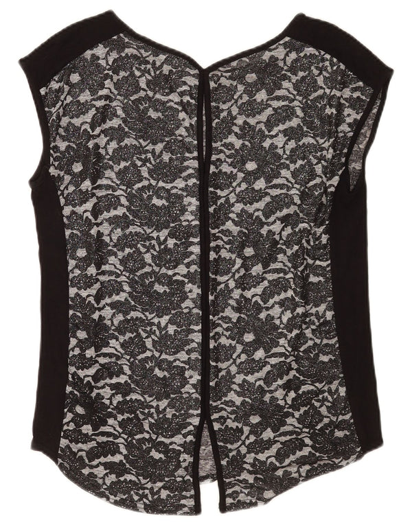 Blusa feminina Oasis UK 10 pequena preta floral poliéster