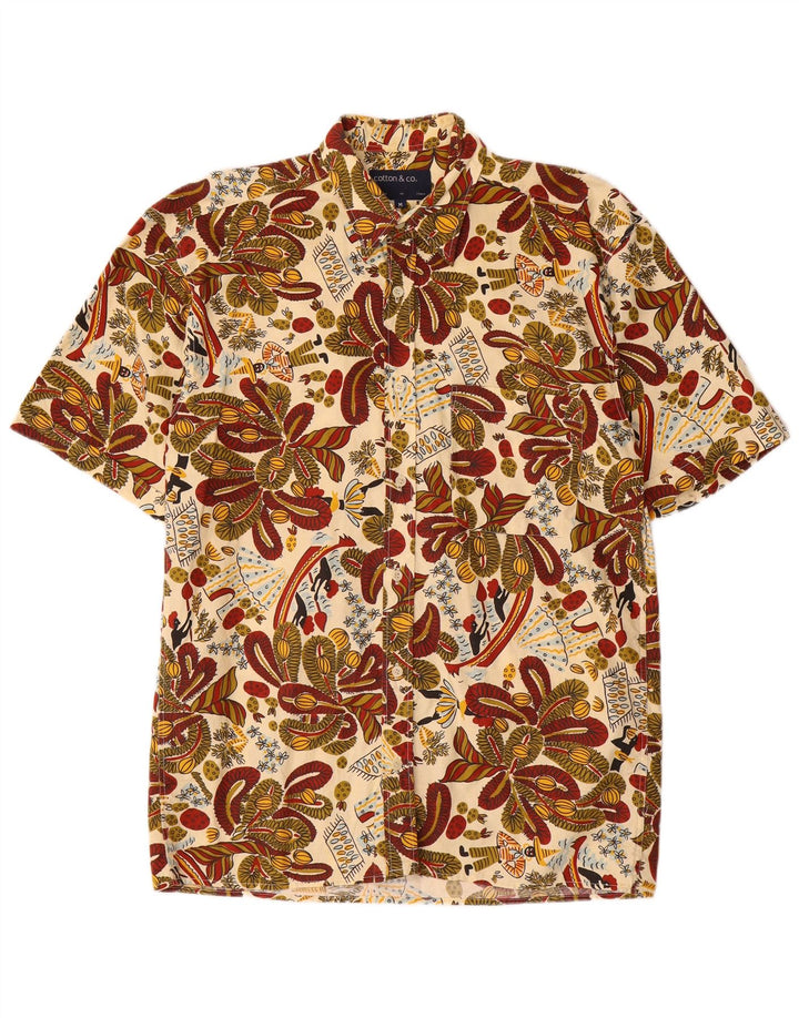 Camisa masculina vintage de manga curta, algodão Paisley multicolorido médio
