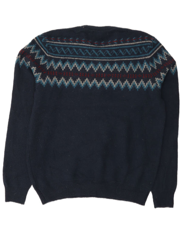 Suéter masculino Marks & Spencer com gola redonda, médio azul marinho Fair Isle