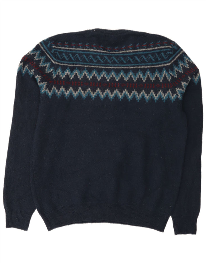 Suéter masculino Marks & Spencer com gola redonda, médio azul marinho Fair Isle
