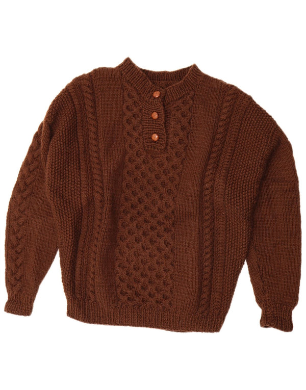 Suéter feminino vintage com gola redonda e botão UK 20 2XL marrom
