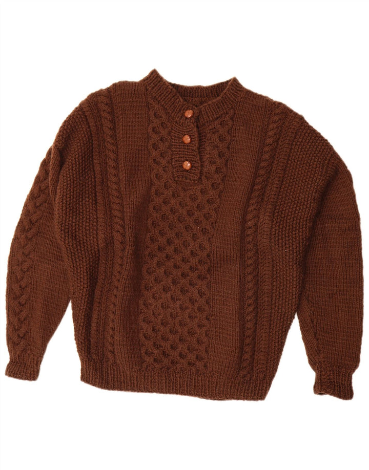 Suéter feminino vintage com gola redonda e botão UK 20 2XL marrom