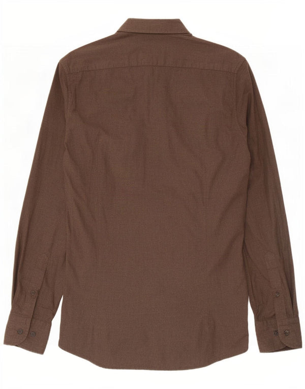 Camisa masculina Massimo Dutti pequena algodão marrom