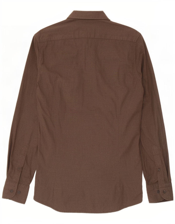 Camisa masculina Massimo Dutti pequena algodão marrom