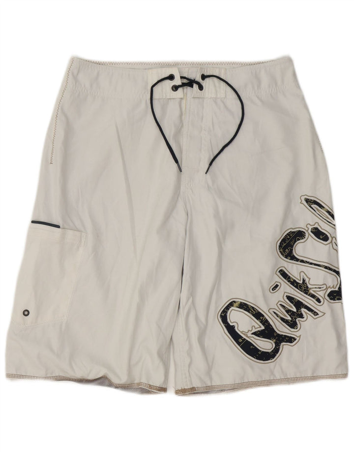Quiksilver Mens Graphic Natação Shorts Médio Poliéster Branco