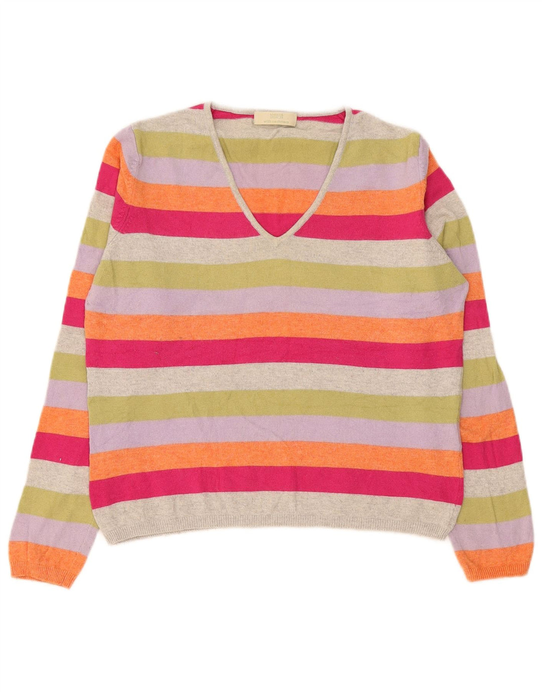 Suéter feminino Marks & Spencer com decote em V Reino Unido 14 grande multicolorido