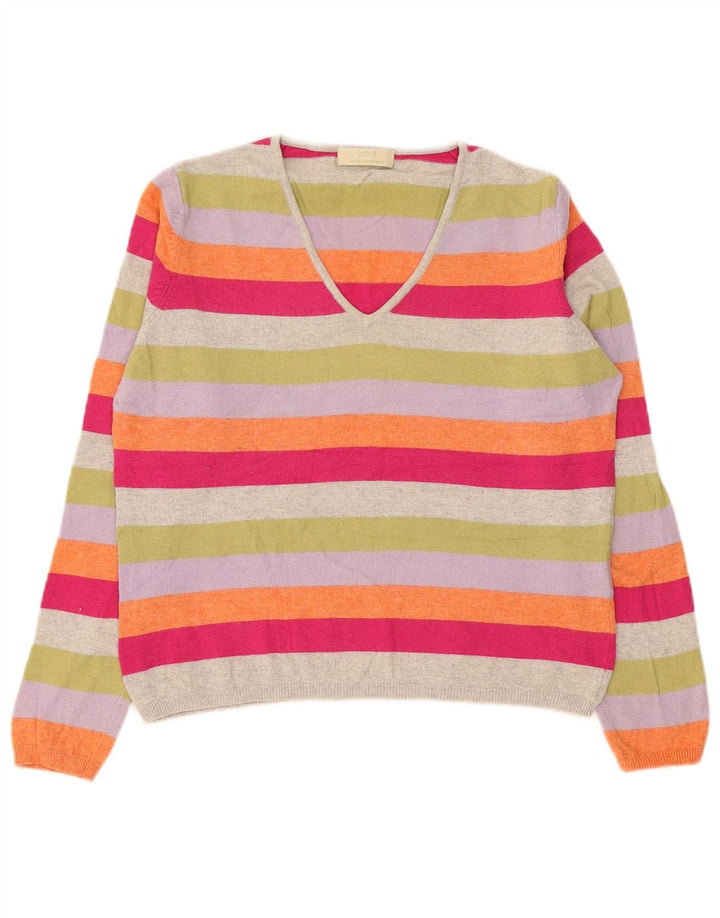 Suéter feminino Marks & Spencer com decote em V Reino Unido 14 grande multicolorido
