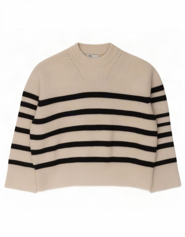 Suéter feminino Zara com gola redonda e listrado branco pequeno UK 10