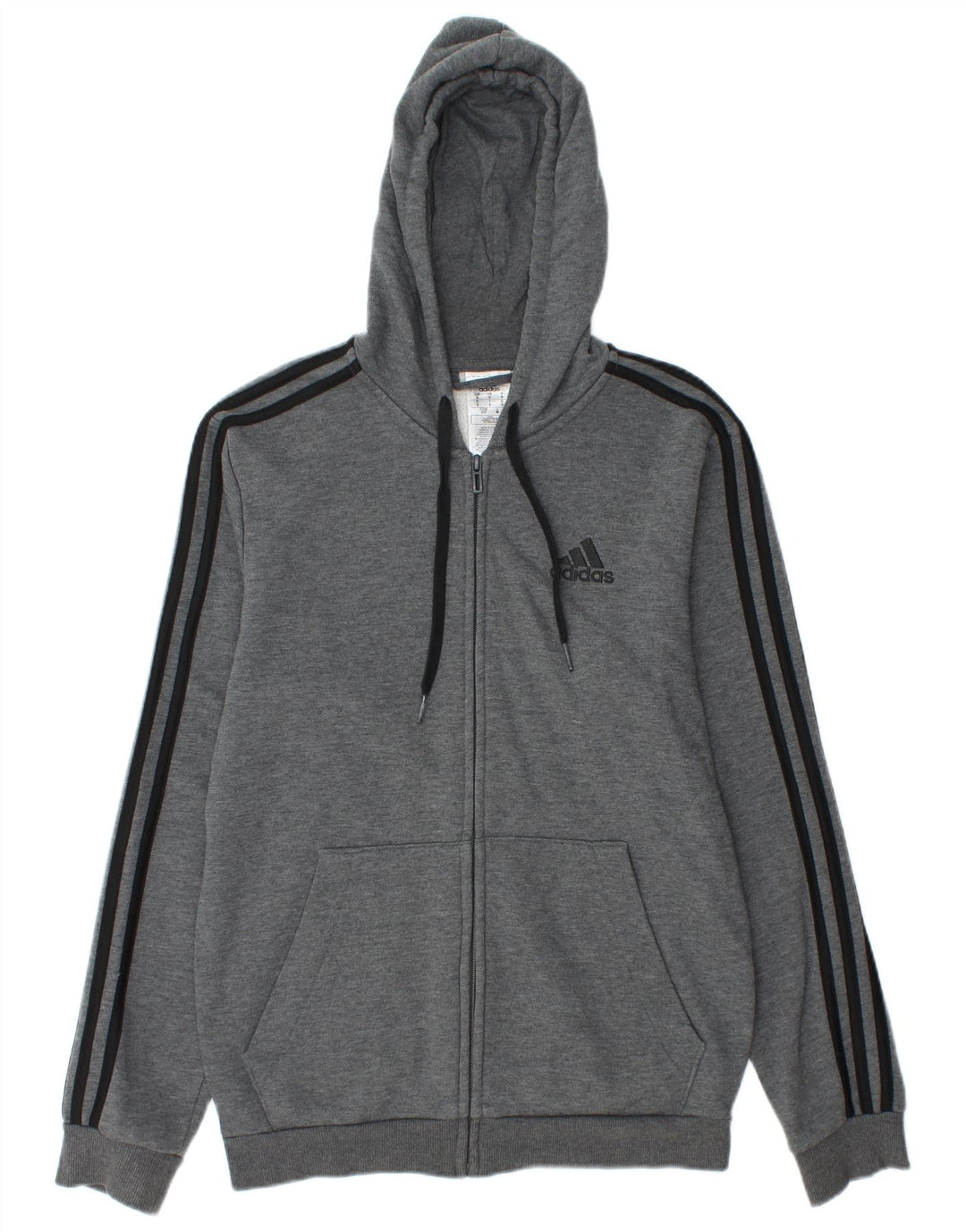 Adidas masculino zip moletom com capuz pequeno algodão cinza