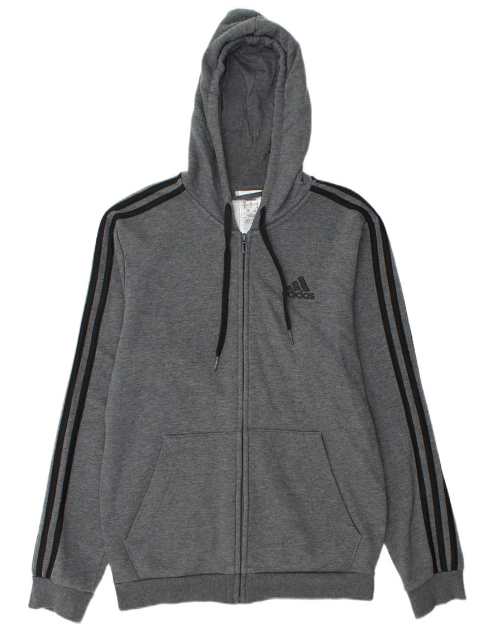 Adidas masculino zip moletom com capuz pequeno algodão cinza