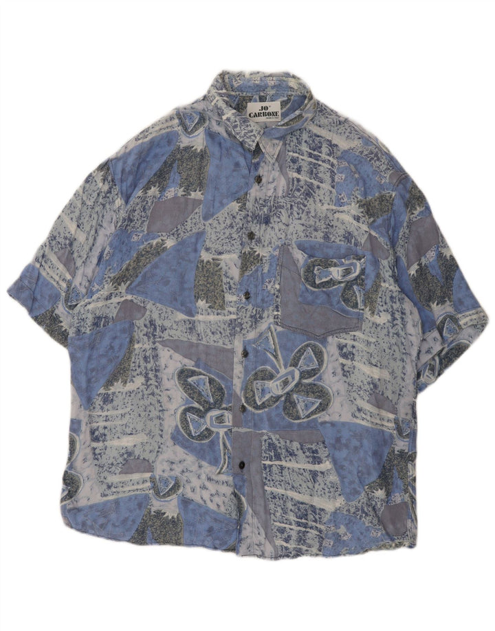 Camisa masculina vintage abstrata padrão manga curta azul grande