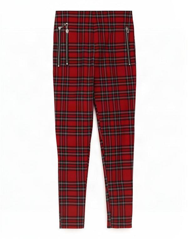 Zara Calça skinny casual feminina XS W24 L27 xadrez vermelha