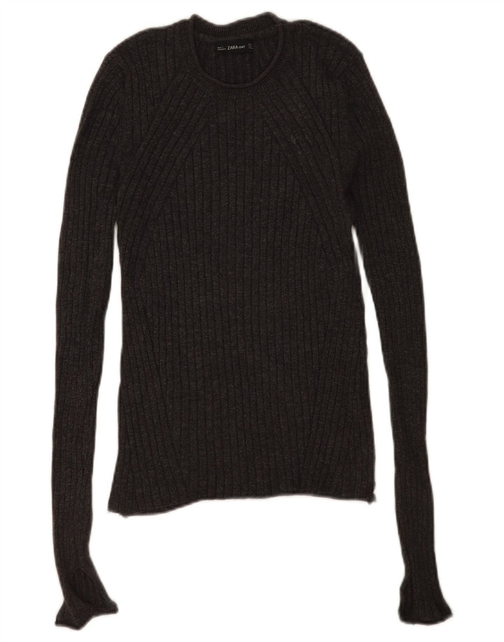 Suéter feminino Zara com gola redonda e viscose cinza médio UK 12