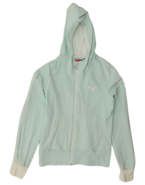 Suéter feminino Puma com capuz e zíper Reino Unido 10 pequeno turquesa colorblock algodão