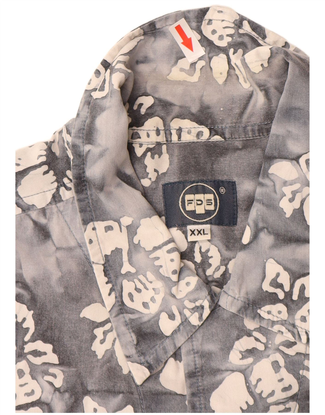 Camisa masculina vintage de manga curta 2XL algodão floral cinza