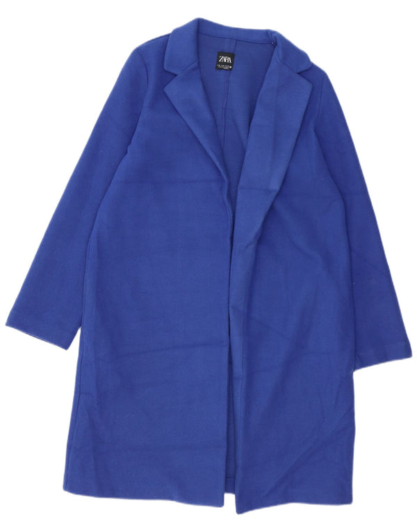 Sobretudo aberto feminino Zara Reino Unido 14 azul médio