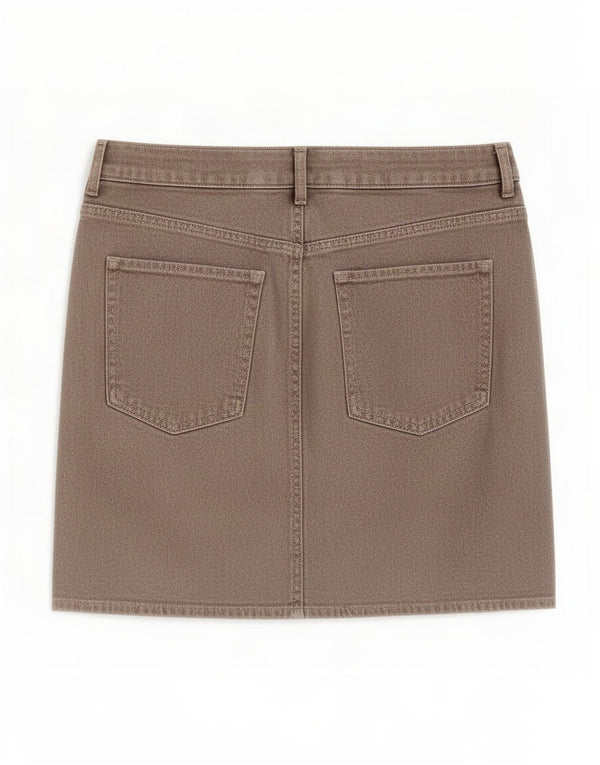 Mini saia jeans feminina Marks & Spencer UK 12 médio W30 algodão dourado