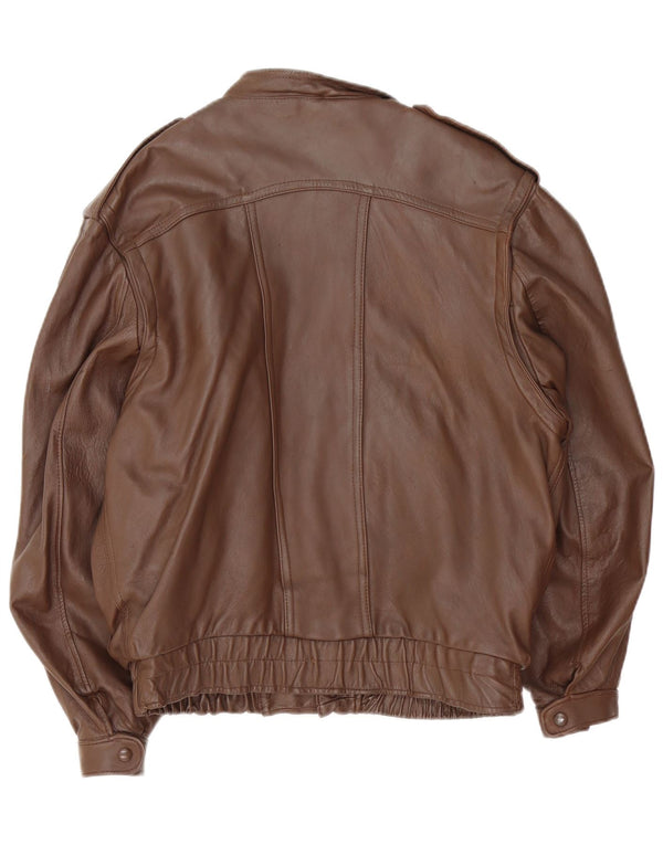 Jaqueta de couro militar masculina vintage UK 36 pequena marrom