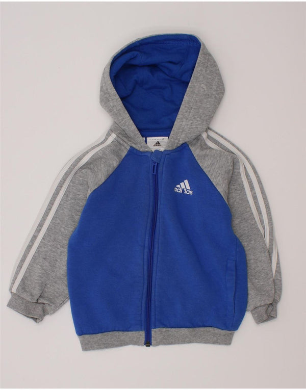 Suéter Adidas Baby Boys Zip com capuz 12-18 meses Azul Colorblock Algodão