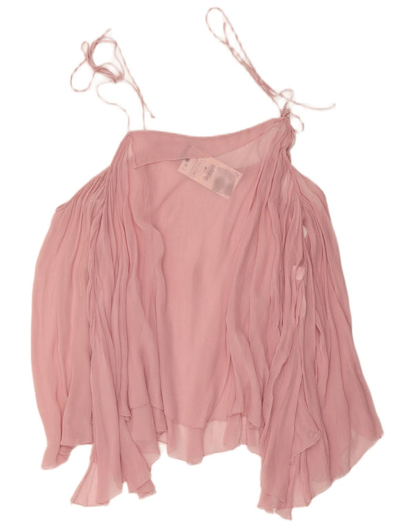 Zara Top feminino transparente sem ombro Reino Unido 14 Viscose rosa médio