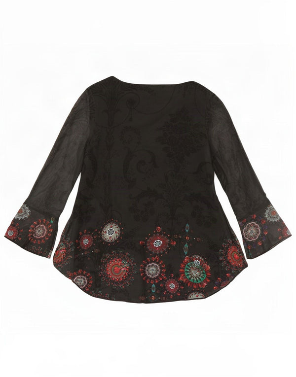 Túnica feminina de manga comprida Desigual UK 12 poliéster paisley preto médio