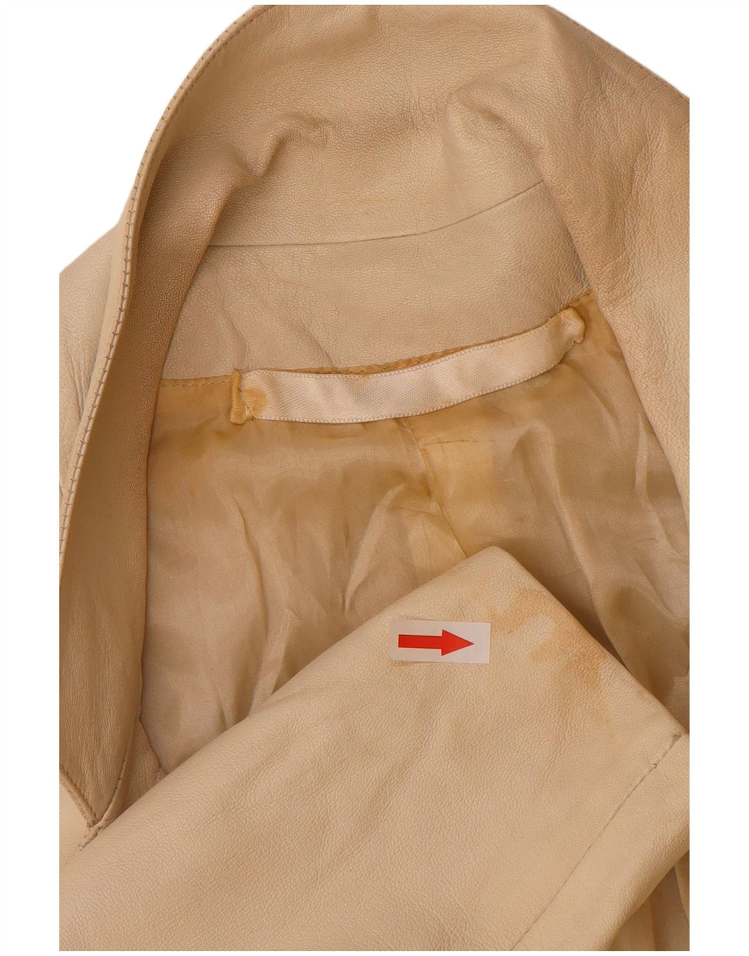 Jaqueta blazer feminina vintage de couro com peito duplo Reino Unido 12 bege médio