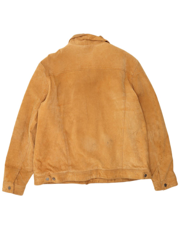 Jaqueta masculina vintage de camurça sherpa de ajuste solto EU 60 couro bege grande