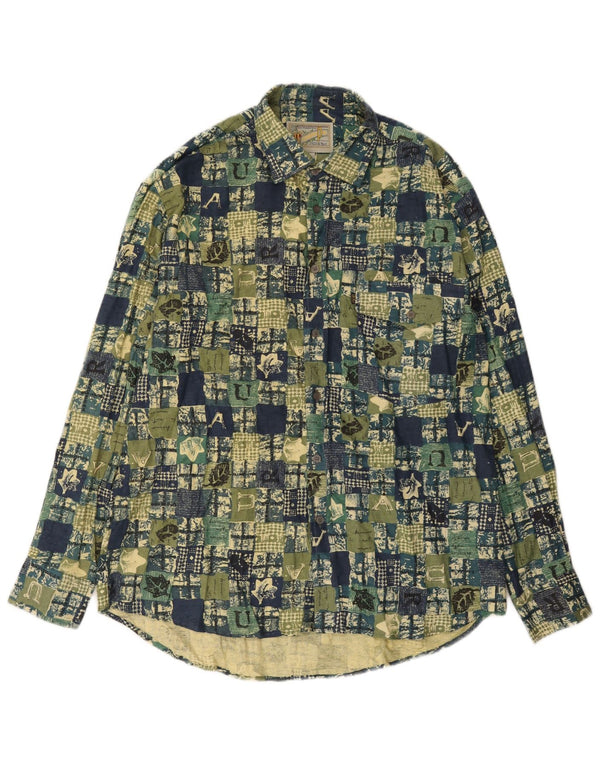 Camisa masculina vintage grande algodão verde patchwork